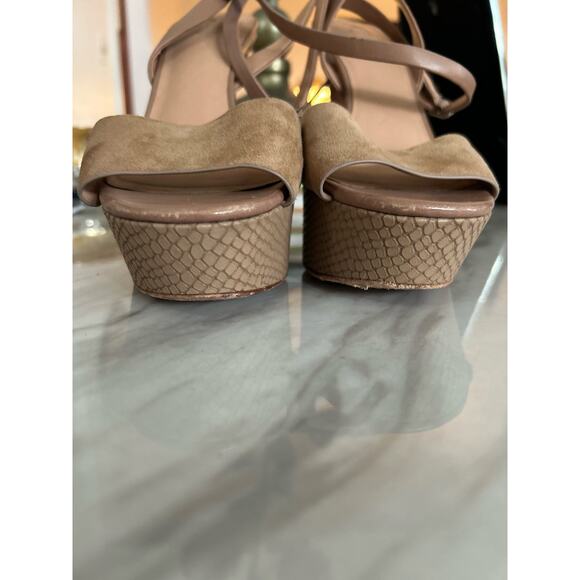 Halston Heritage Bobbie Tan Brown Suede Snakeskin Platform Heel Sandals - Picture 7 of 9